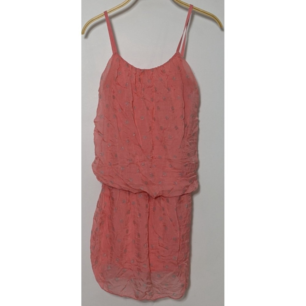 MADE IN ITALY Silk Blend Peach Polka Dot Strap Elastic Waist Mini Dress - Small?
